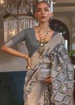 Fossil Gray Woven Linen Silk Saree