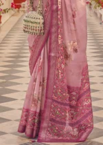 Froly Pink Printed Chiffon Silk Saree