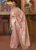 Gajari Pink Woven Linen Silk Saree