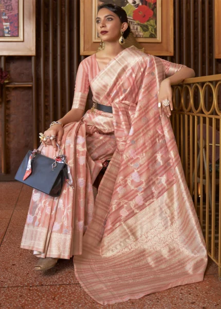 Gajari Pink Woven Linen Silk Saree