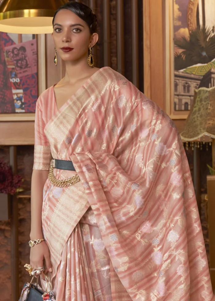 Gajari Pink Woven Linen Silk Saree