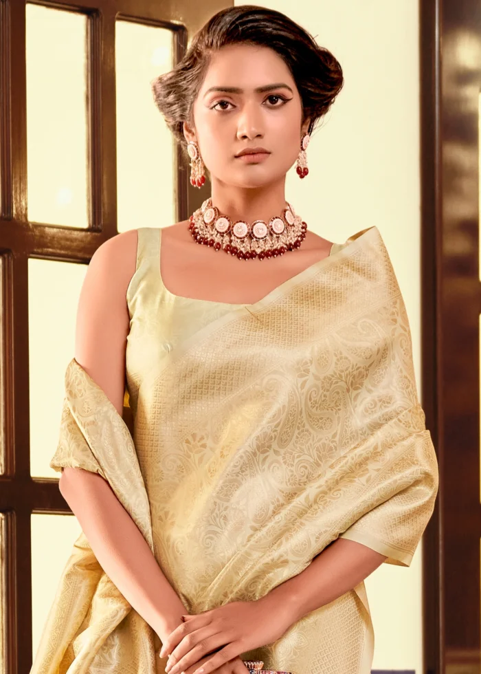 Golden Beige Kanjivaram Silk Saree