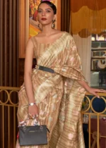 Golden Brown Woven Linen Silk Saree