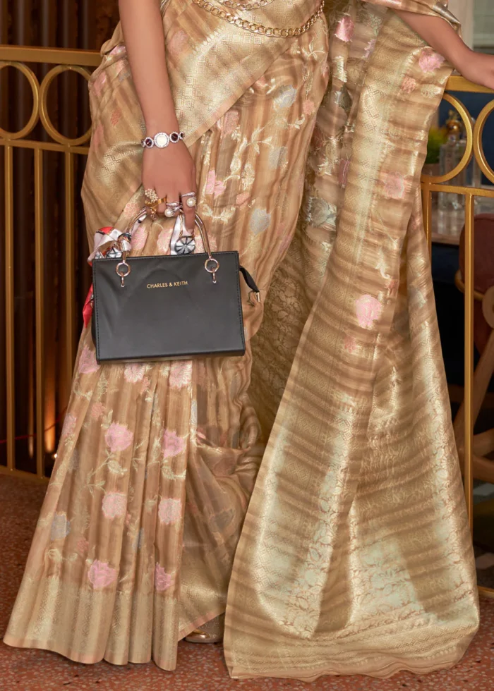 Golden Brown Woven Linen Silk Saree