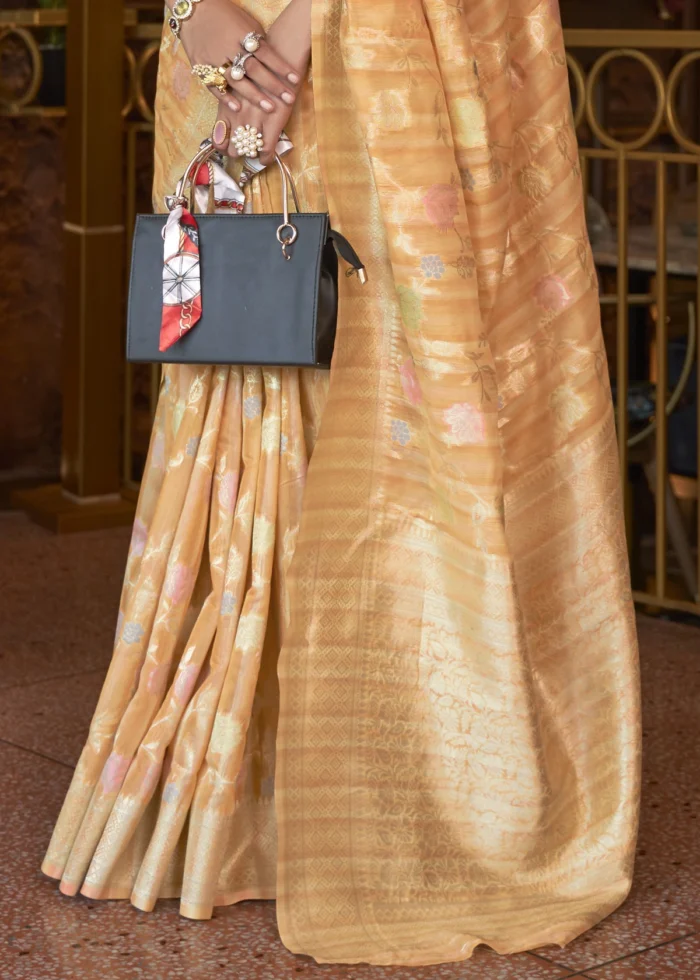 Honey Yellow Woven Linen Silk Saree