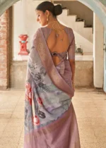 Lavender Printed Linen Silk Saree