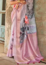 Lavender Printed Linen Silk Saree