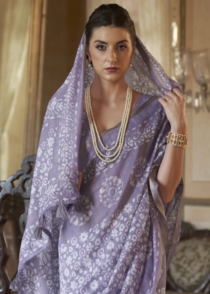 Lavender Purple Linen Saree