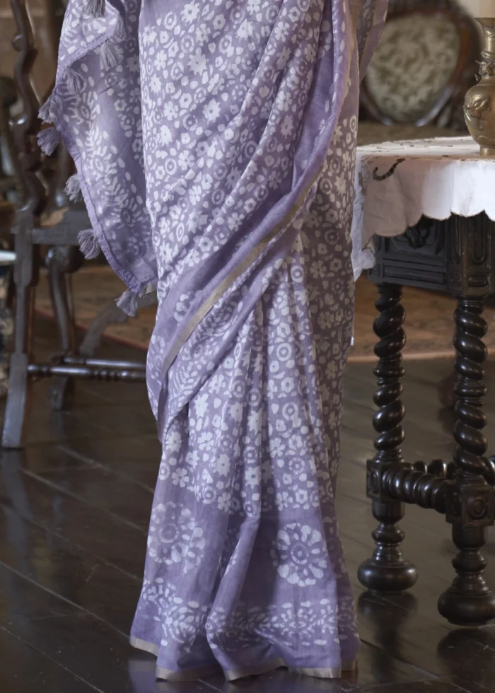 Lavender Purple Linen Saree