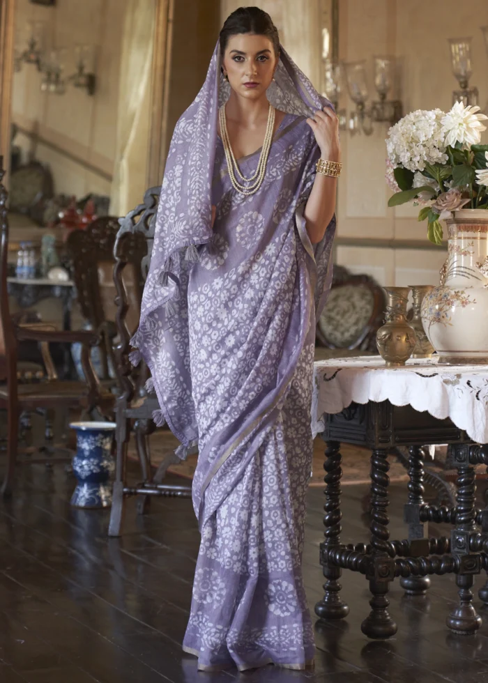 Lavender Purple Linen Saree