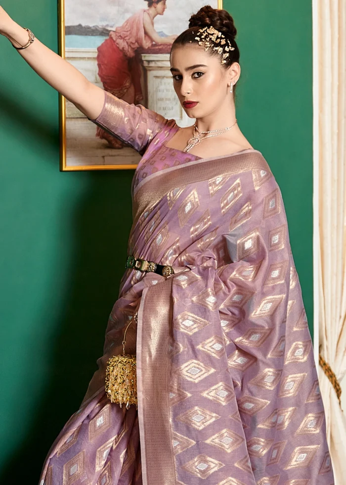 Lavender Purple Woven Cotton Silk Saree