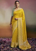 Lemon Yellow Dola Silk Banarasi Saree