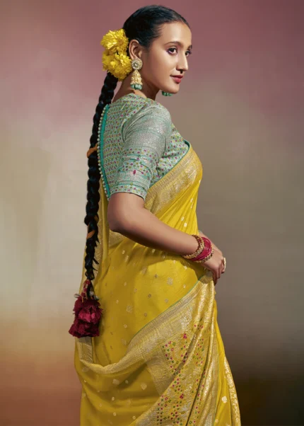 Lemon Yellow Dola Silk Saree