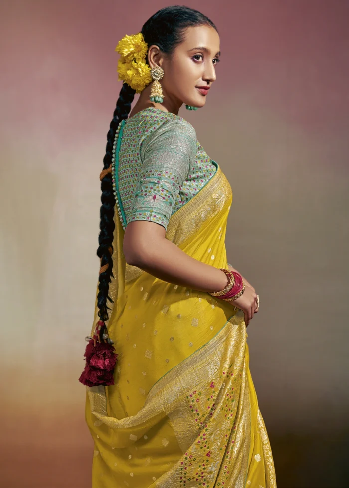 Lemon Yellow Dola Silk Saree