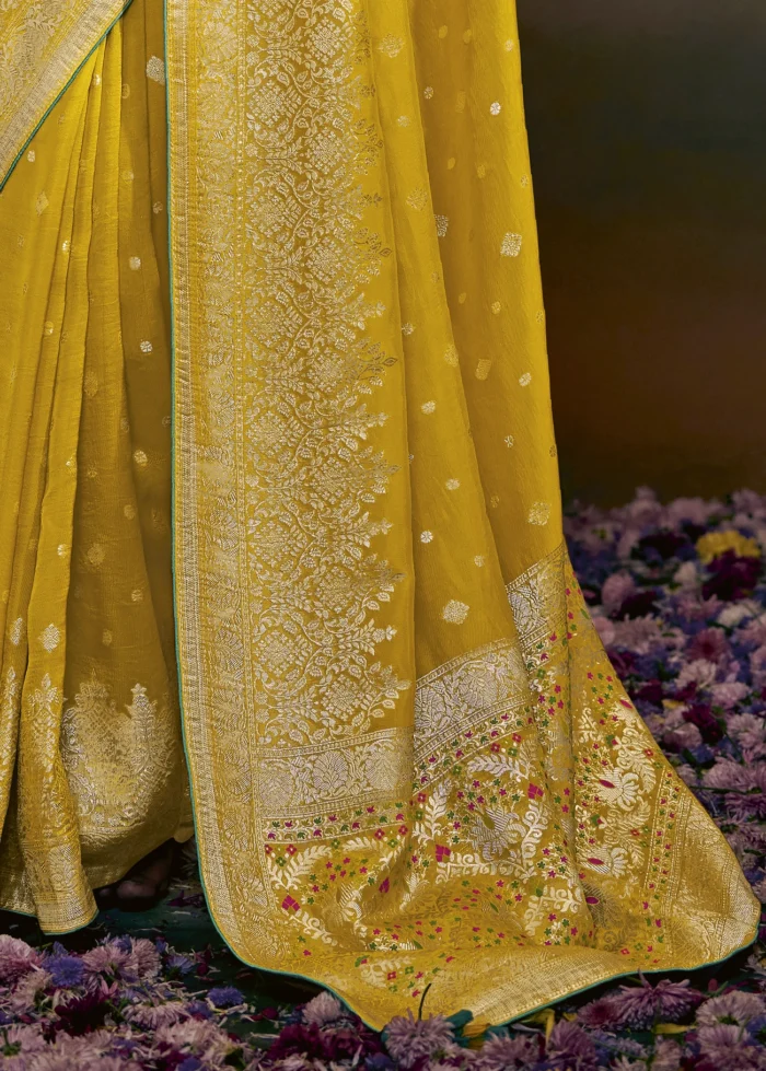 Lemon Yellow Dola Silk Saree