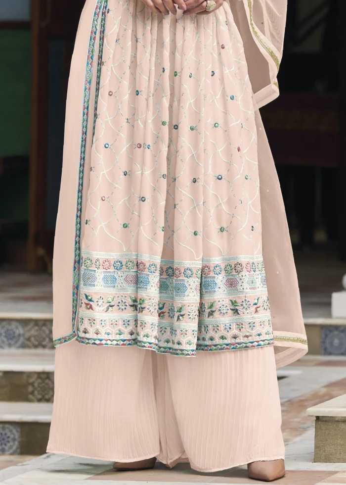 Light Peach Embroidery Palazzo Suit