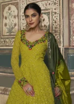 Lime Green Georgette Anarkali Gown