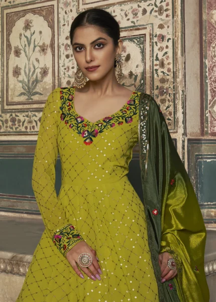 Lime Green Georgette Anarkali Gown