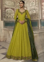 Lime Green Georgette Anarkali Gown