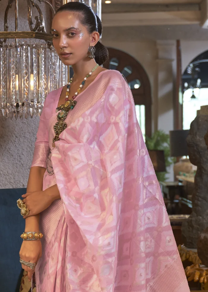 Lotus Pink Woven Linen Silk Saree