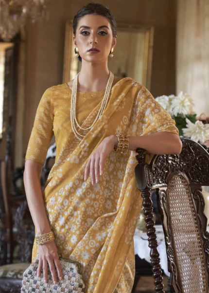 Marigold Yellow Linen Saree