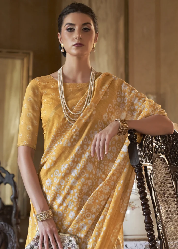 Marigold Yellow Linen Saree