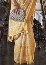 Marigold Yellow Linen Saree