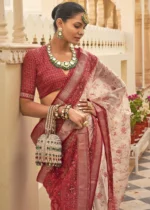 Maroon Printed Chiffon Silk Saree