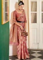 Mauve Pink Woven Cotton Silk Saree