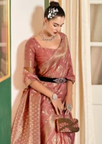 Mauve Pink Woven Cotton Silk Saree