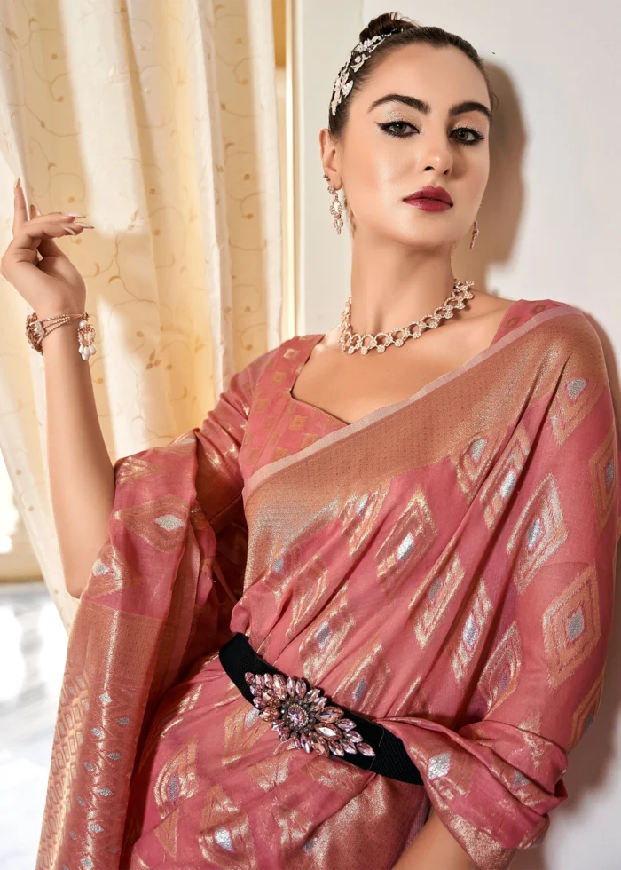 Mauve Pink Woven Cotton Silk Saree