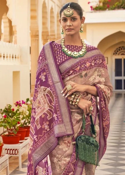 Mauve Purple Printed Chiffon Silk Saree