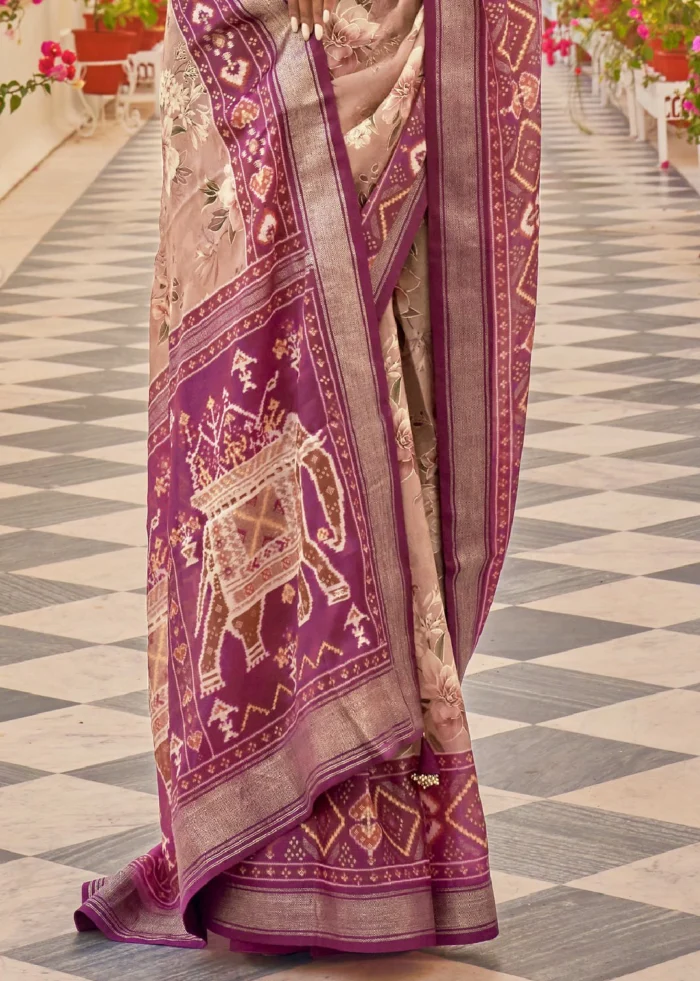 Mauve Purple Printed Chiffon Silk Saree