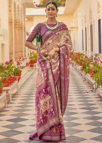 Mauve Purple Printed Chiffon Silk Saree