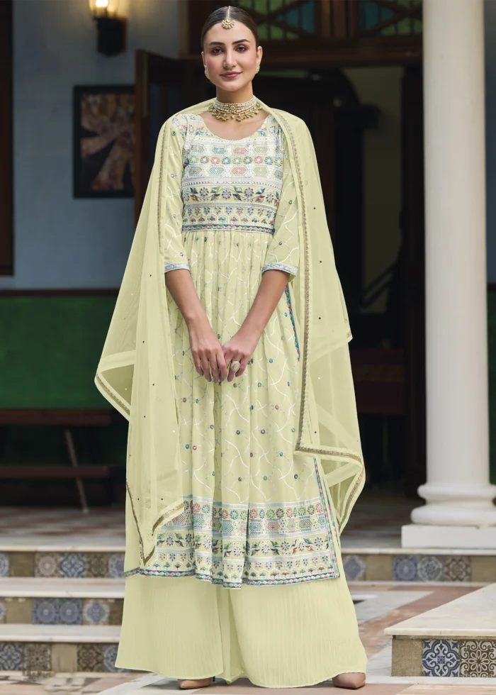 Mint Green Embroidery Palazzo Suit