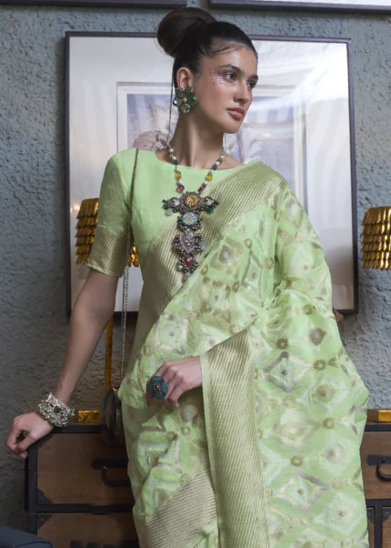 Mint Green Woven Linen Silk Saree