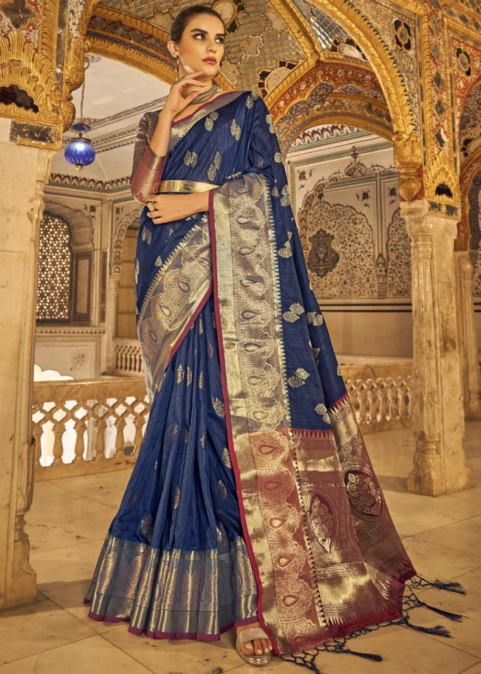 Navy Blue Banarasi Saree