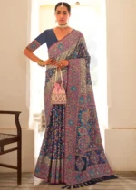 Navy Blue Kashmiri Jamawar Silk Saree