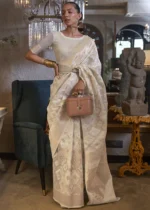 Off White Woven Linen Silk Saree