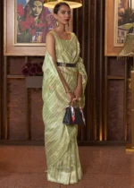 Olive Green Woven Linen Silk Saree