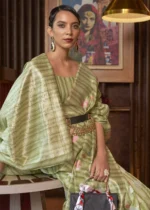 Olive Green Woven Linen Silk Saree