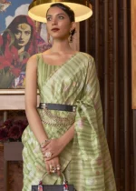 Olive Green Woven Linen Silk Saree