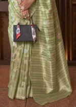 Olive Green Woven Linen Silk Saree