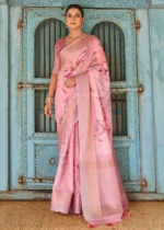 Orchid Pink Printed Linen Silk Saree