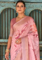 Orchid Pink Printed Linen Silk Saree