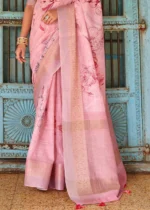 Orchid Pink Printed Linen Silk Saree