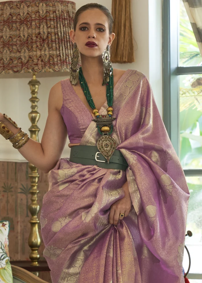 Orchid Purple Satin Tissue Silk Saree