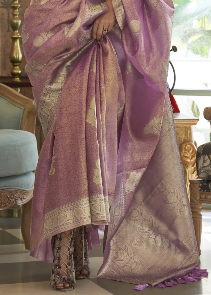 Orchid Purple Satin Tissue Silk Saree