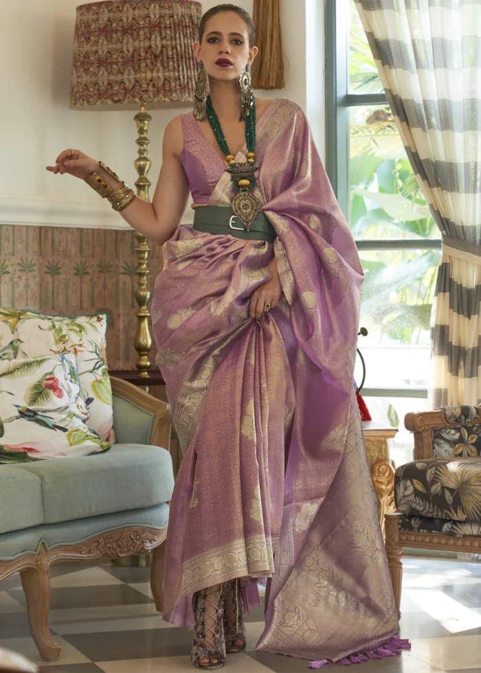 Orchid Purple Satin Tissue Silk Saree