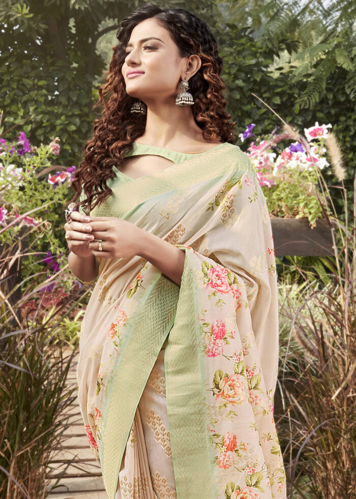 Pale Green Linen Silk Saree